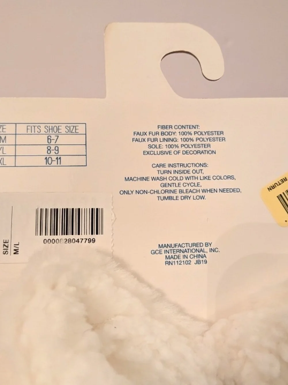 Jane and Bleecker White Faux Fur Slipper Socks NWT Women's M/L